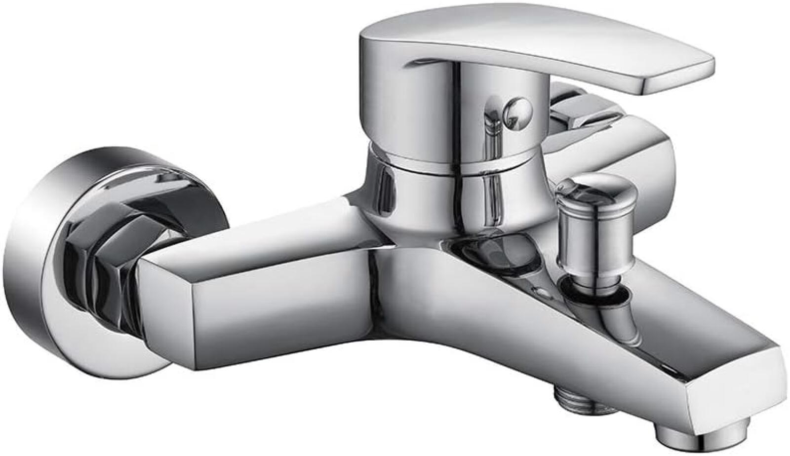 Trwała mosiężna bateria wannowa i natryskowa, odpowiednia do łazienek, wykończenie miedziano-chromowe, montaż na ścianie, minimalistyczny design.