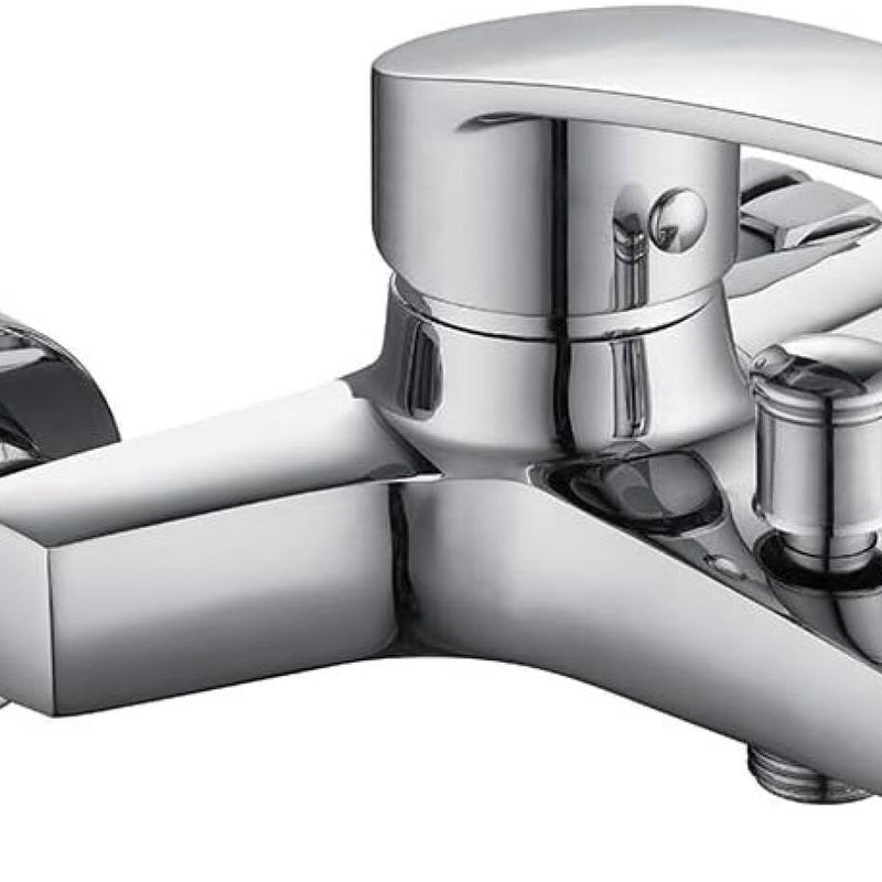 Trwała mosiężna bateria wannowa i natryskowa, odpowiednia do łazienek, wykończenie miedziano-chromowe, montaż na ścianie, minimalistyczny design.