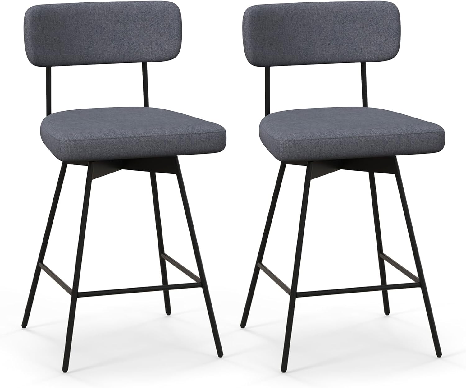 2-częściowy zestaw obrotowych stołków barowych z oparciem i podnóżkiem, wysokość siedziska 63,5 cm, krzesło kuchenne z metalową ramą (kolor szary)