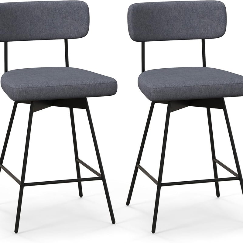 2-częściowy zestaw obrotowych stołków barowych z oparciem i podnóżkiem, wysokość siedziska 63,5 cm, krzesło kuchenne z metalową ramą (kolor szary)