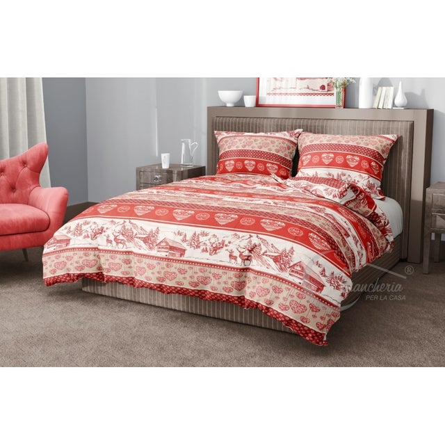 HOUSSE DE COUETTE TYROLIENNE BENOT AU SOL AVEC CŒURS ET BAIES DE CERF EN MICROFIBRE SOUPLE Cm. 250x200