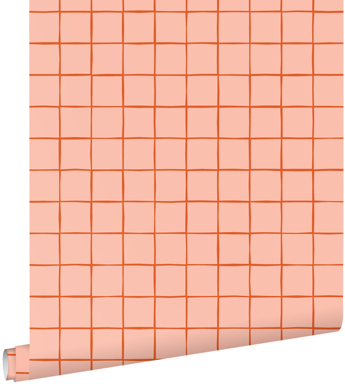 Tapeta motyw kratki brzoskwiniowego różu - 0.53 x 10.05 m - ESTAHOME