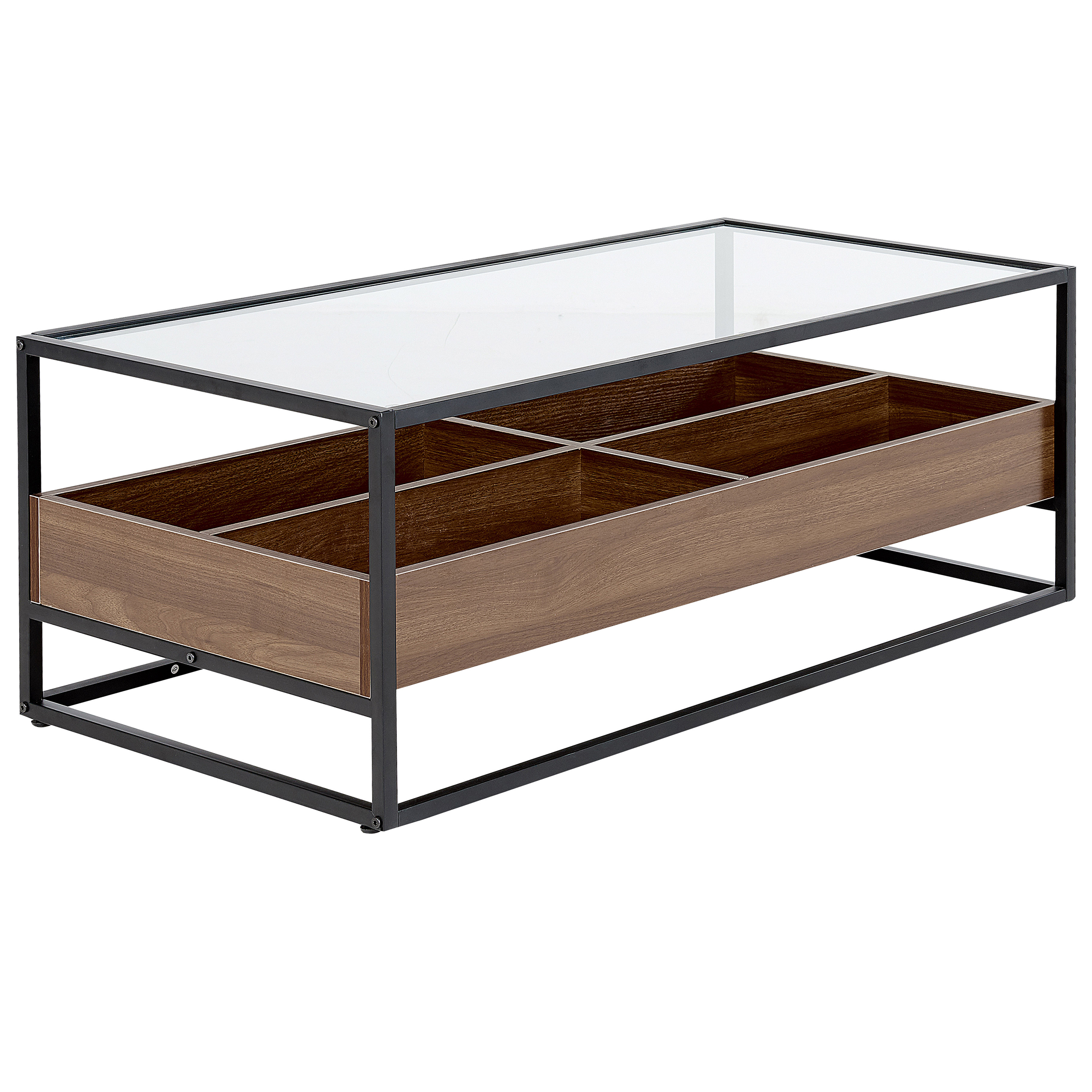 Beliani Mesa De Centro Waco Vidrio Templado Con Almacenaje Negro , Leroy Merlin