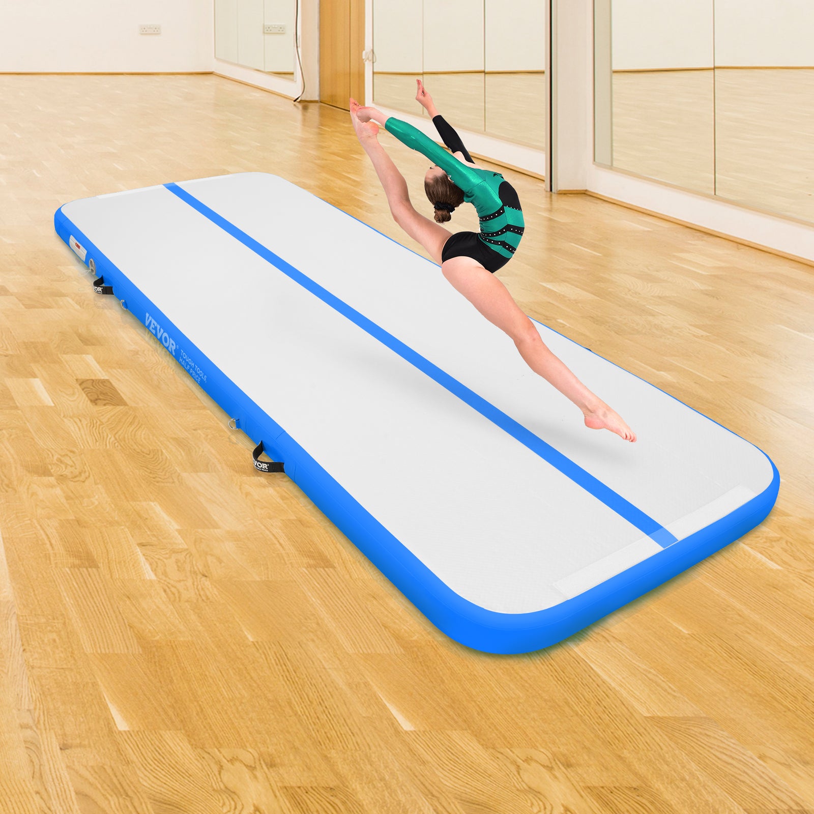 Tapis De Gym Gonflable 5x1m - Épaisseur 10cm - Avec Pompe à Air - Pour Intérieur Et Extérieur