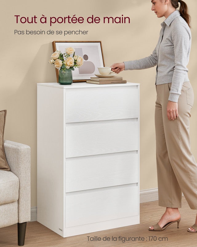 Commode Chambre 4 Tiroirs, Armoire de Rangement, Meuble à Vêtements, 40 x 60 x 97,4 cm, Style Moderne, Blanc Neige - 4