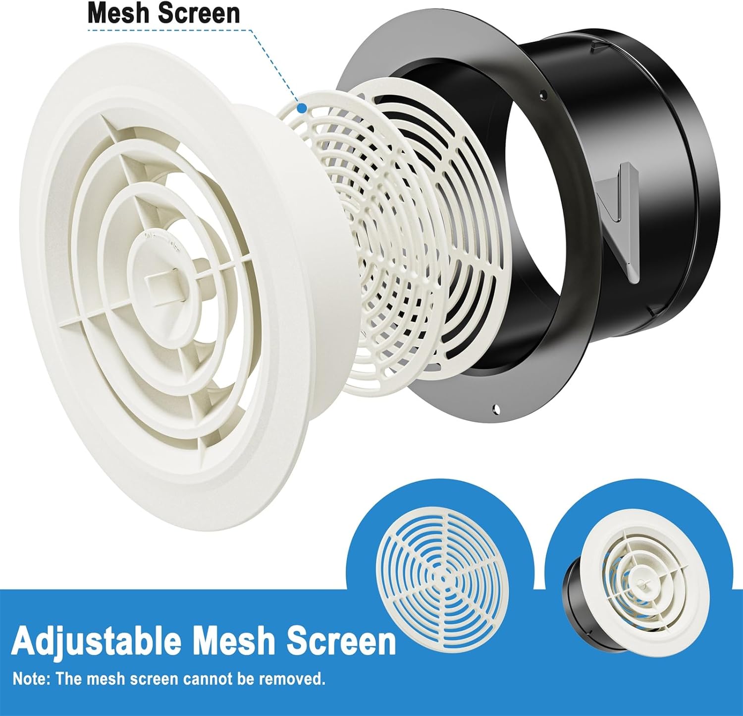 Griglia di ventilazione rotonda da 75 mm, set di 2 griglie di