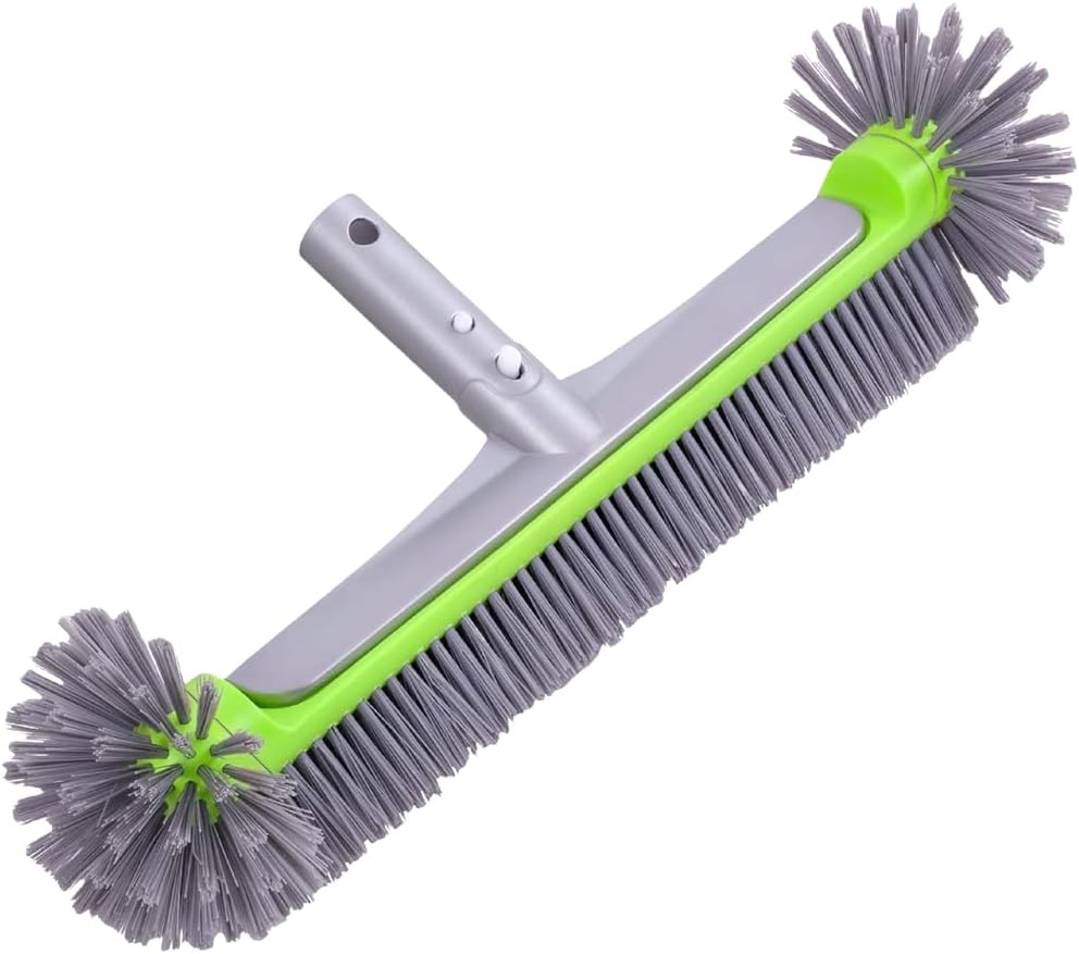 Okrągła szczotka basenowa z wytrzymałym włosiem, uchwyt aluminiowy, do basenów, wanien, płytek, 45 cm, kolor zielony