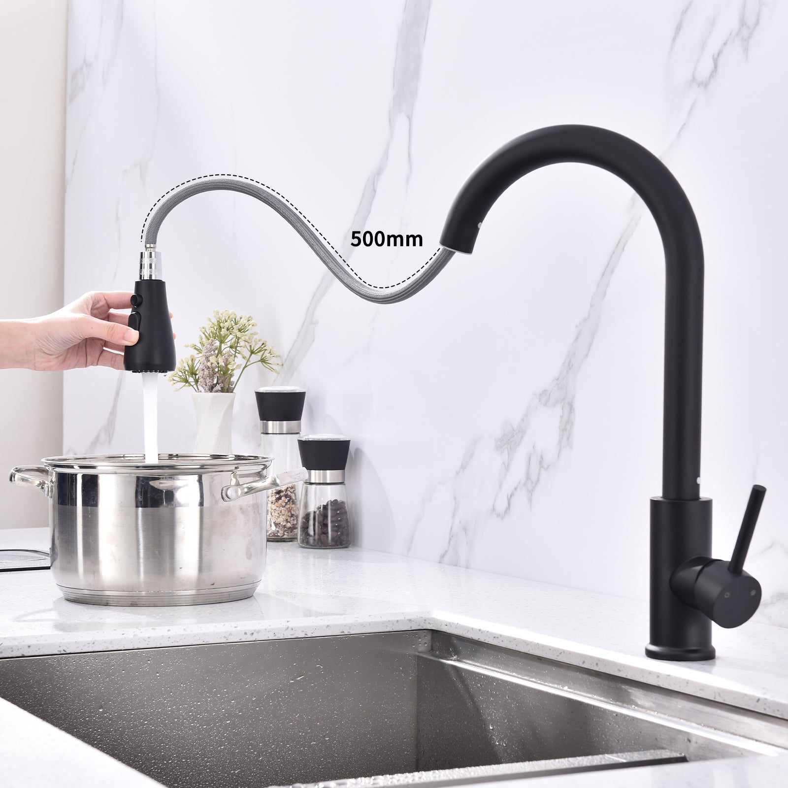 Grifo de Cocina con Ducha Extraíble Mezclador de Cocina Negro en