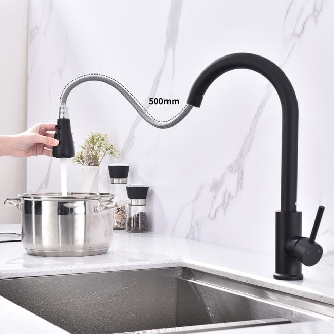 Grifo de Cocina con Ducha Extraíble Mezclador de Cocina Negro en