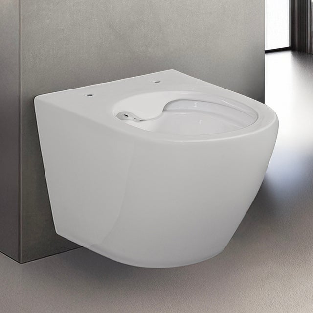 WC suspendu sans rebord et à faible encombrement en céramique polie série Tokyo