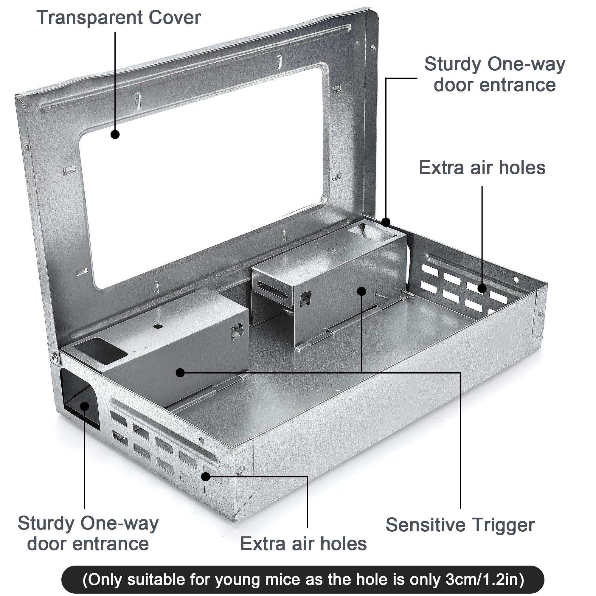 Armadilha de rato humana multi captura, captura e liberação de ratoeira ao vivo, armadilha de rato superior transparente para interior e exterior - 4