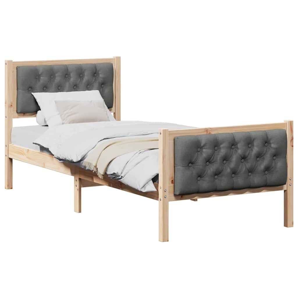 Cadre de lit en pin massif gris foncé, 75 × 190 cm - 3