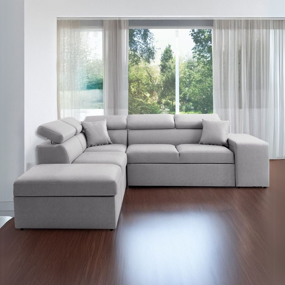 Divano letto angolare reversibile NewBelen grigio pouf contenitore