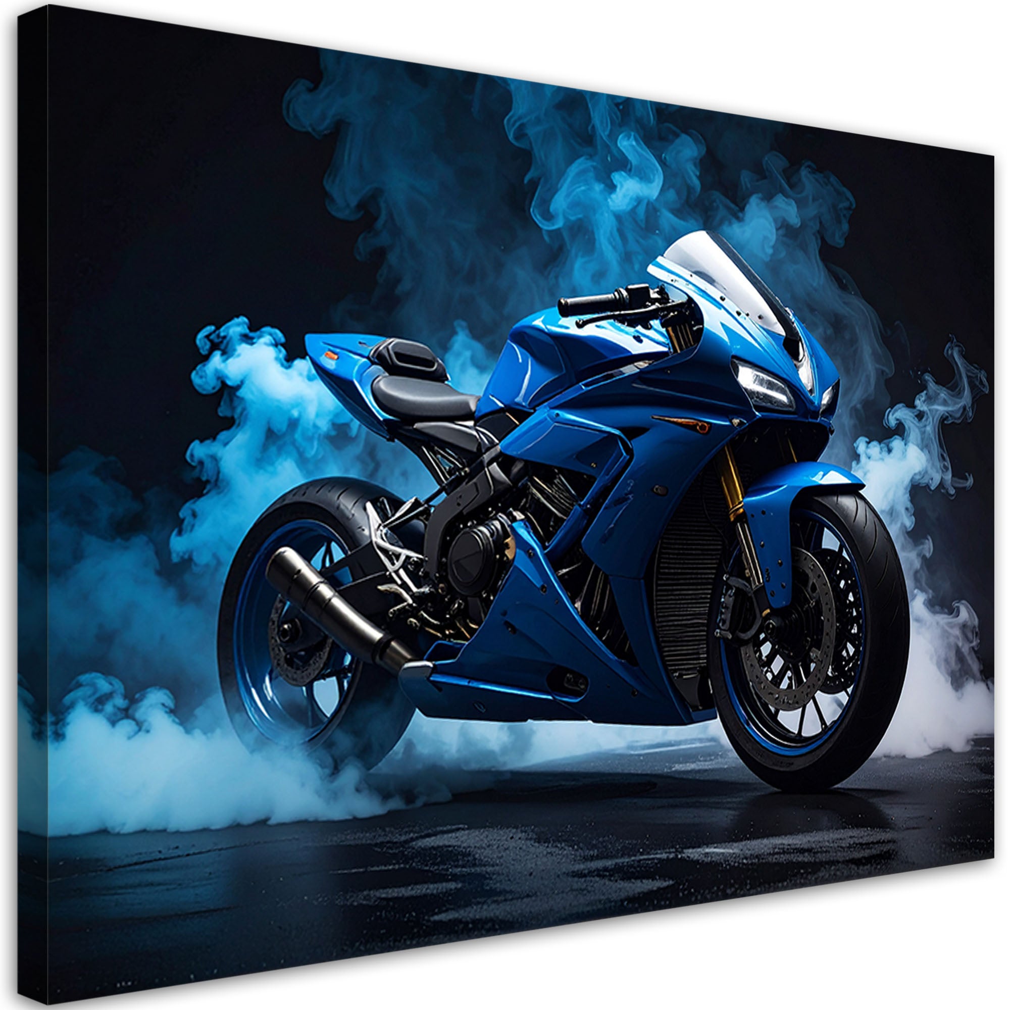 Obraz do salonu biura pokoju nastolatka, Niebieski Motocykl Motor Ścigacz 90x60