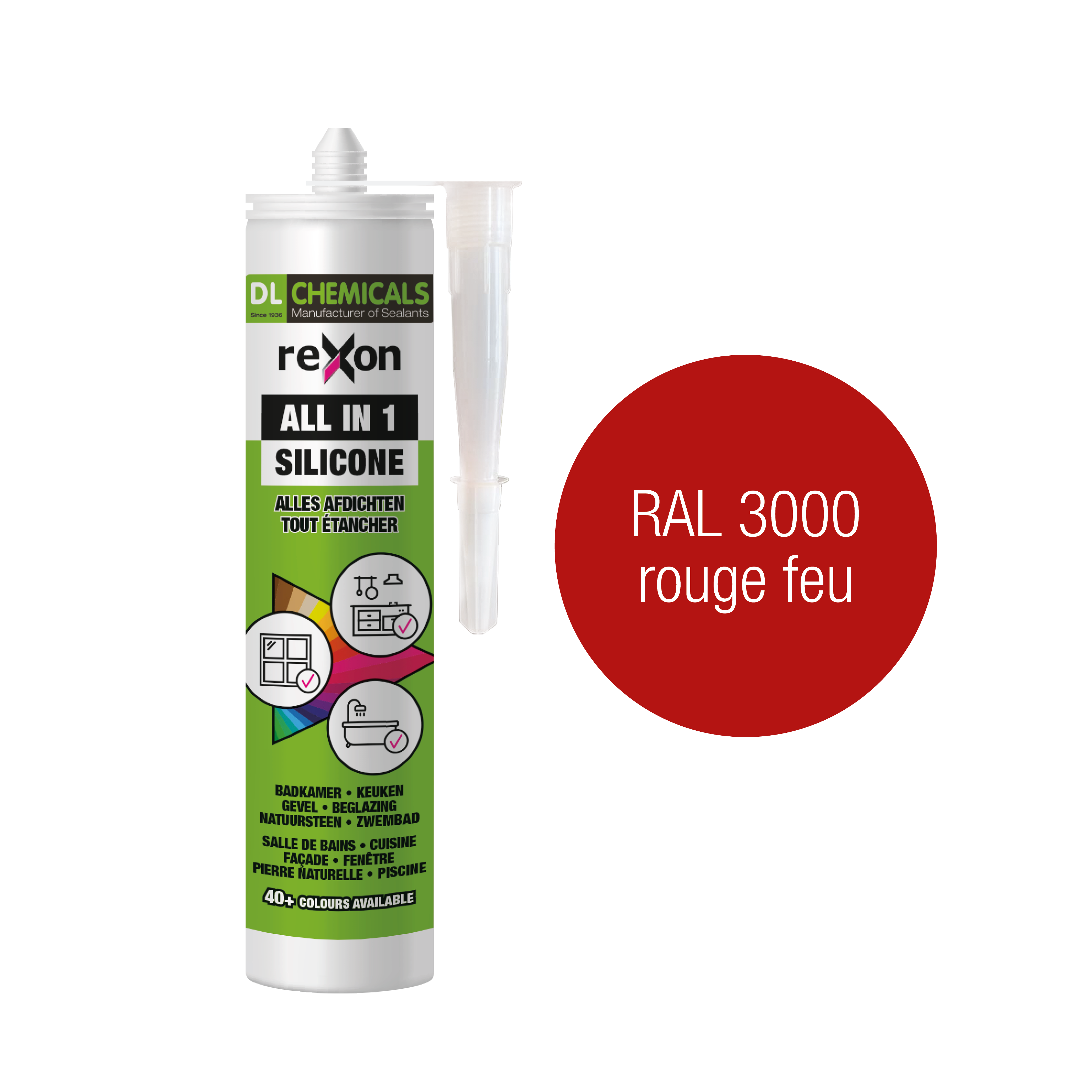 Mastic silicone neutre REXON All-in-1 Rouge feu RAL3000 290ml | Leroy ...