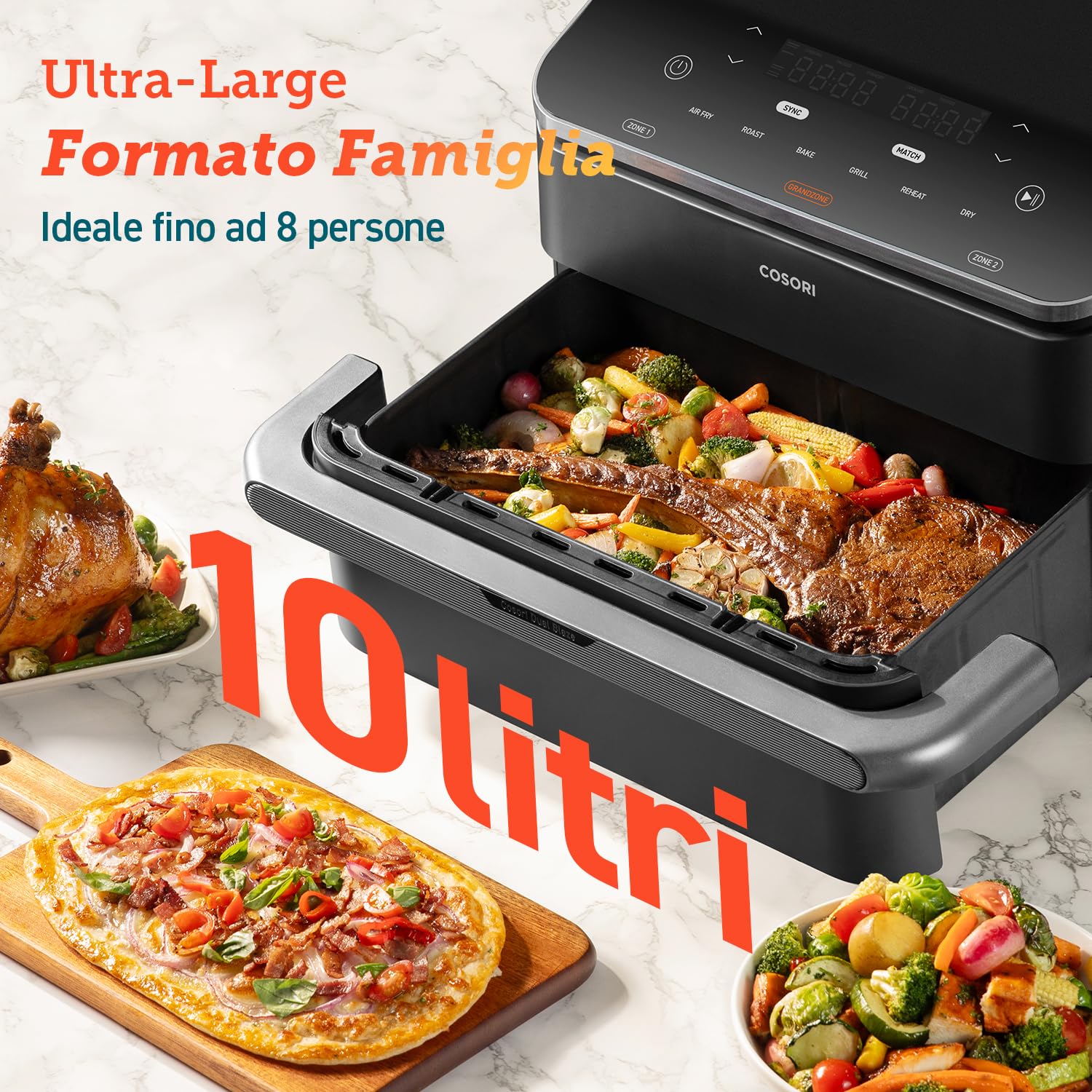 COSORI Friggitrice ad Aria 10 Litri, 7 in 1 Doppia Resistenza TwinFry con Doppio Cestello 5L&5L e Separatore Rimovibile, 2800W Air Fryer WiFi, 40-240� - 3