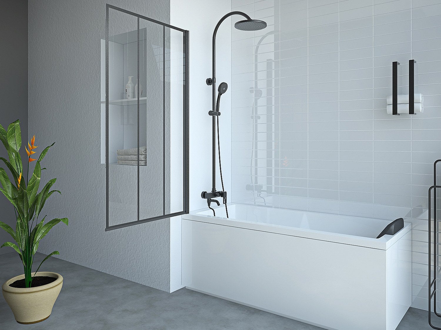 Pare-baignoire pivotant noir mat look atelier - 80 x 140 cm - DOLANA - 5