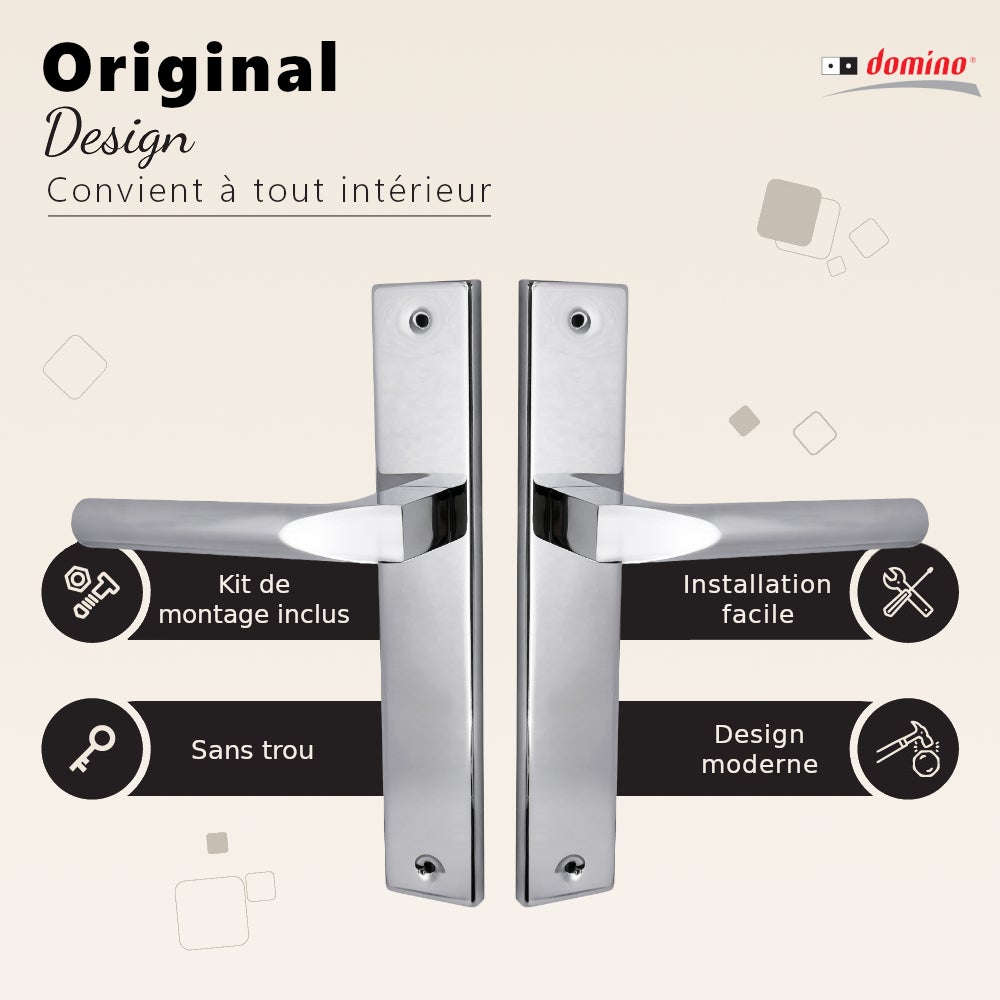 Domino Poignée de porte en aluminium noir avec plaque, idéale pour portes intérieures, de bureau et de cave Argenté CONO M6 chromé B/O - 8