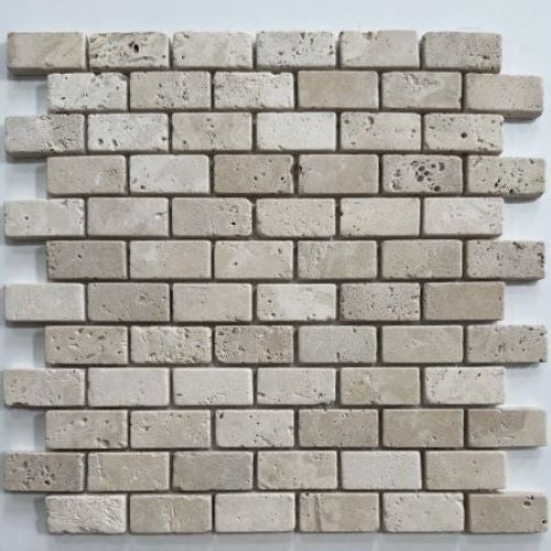 Albedo Pierre - Mosaïque en Travertin Blanc Ivoire - 2,3X4,8X1 CM