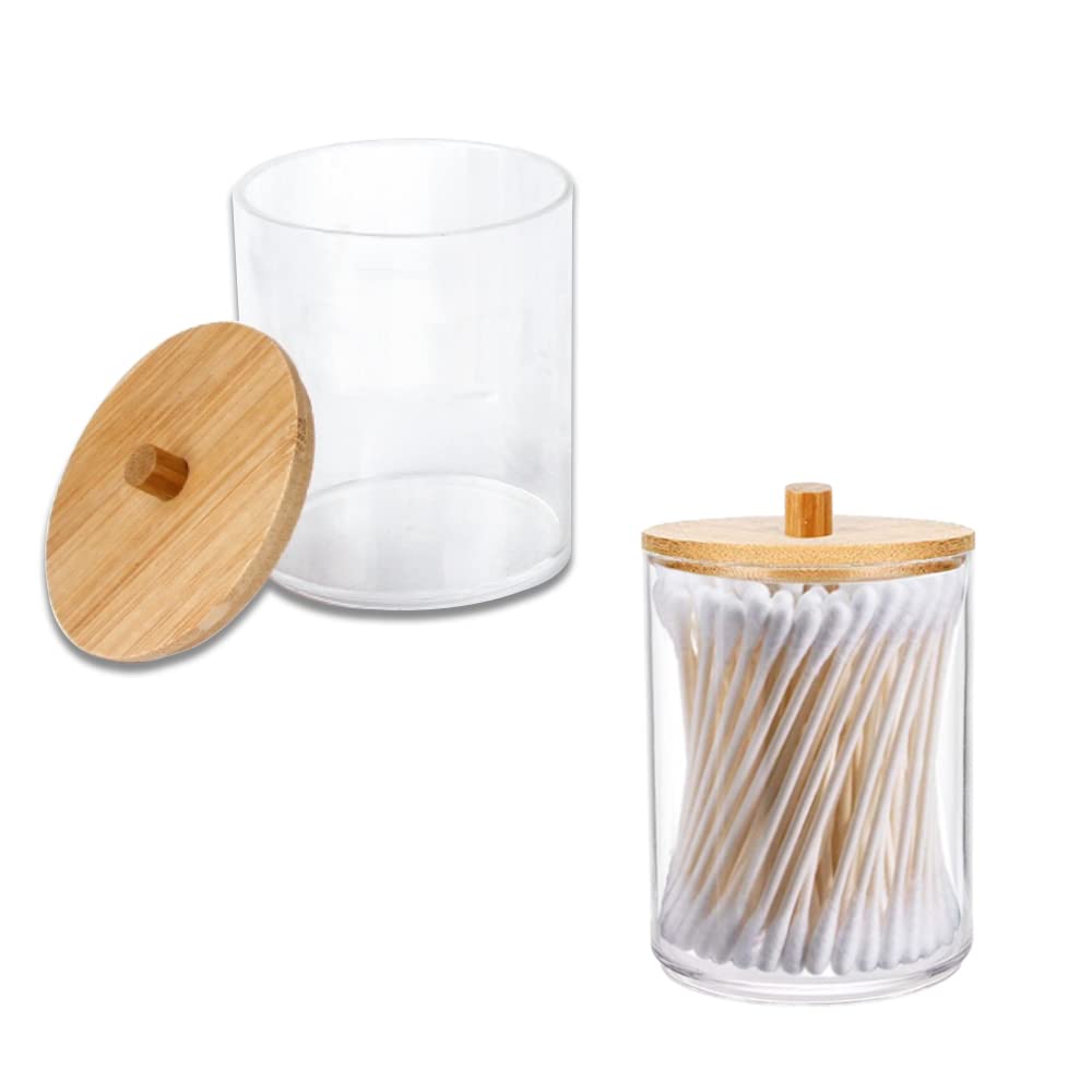 Boîte à Coton Tige 3 Pièces Distributeur de Coton à Démaquiller Boîte Coton Tige Transparent Supports en Acrylique avec Couvercles en Bambou Boîte - 5