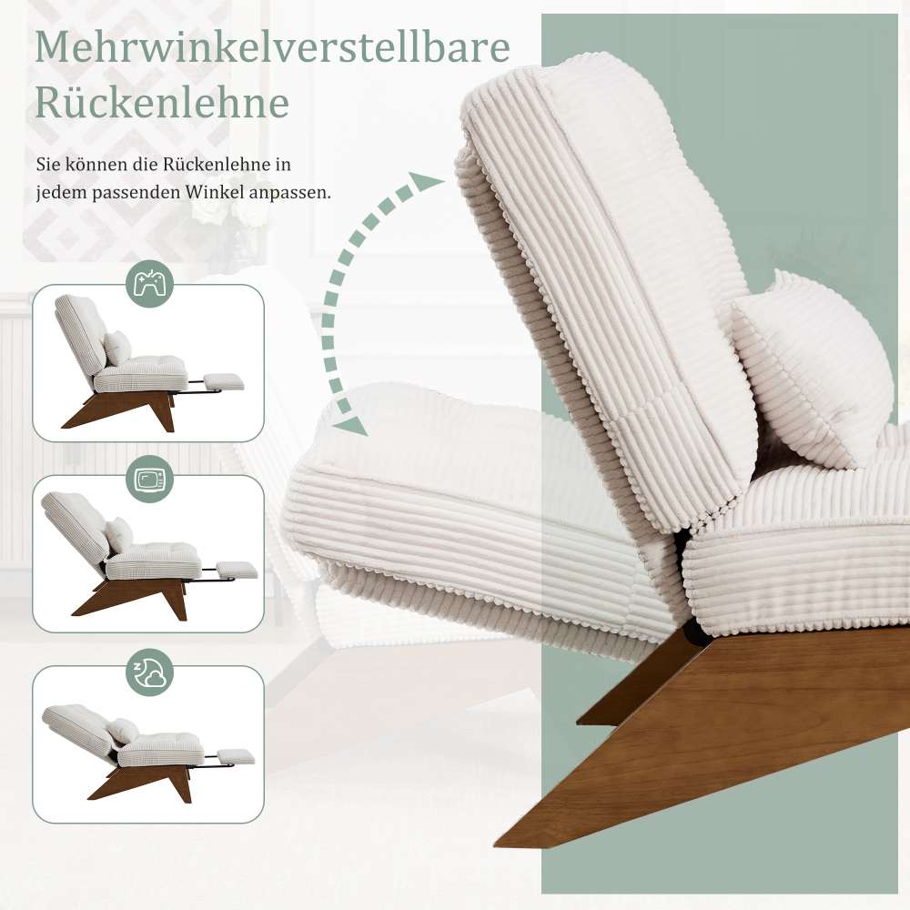 Fauteuil relax moderne en velours côtelé réglable avec repose-pieds, coussin lombaire et pieds en bois massif - 6