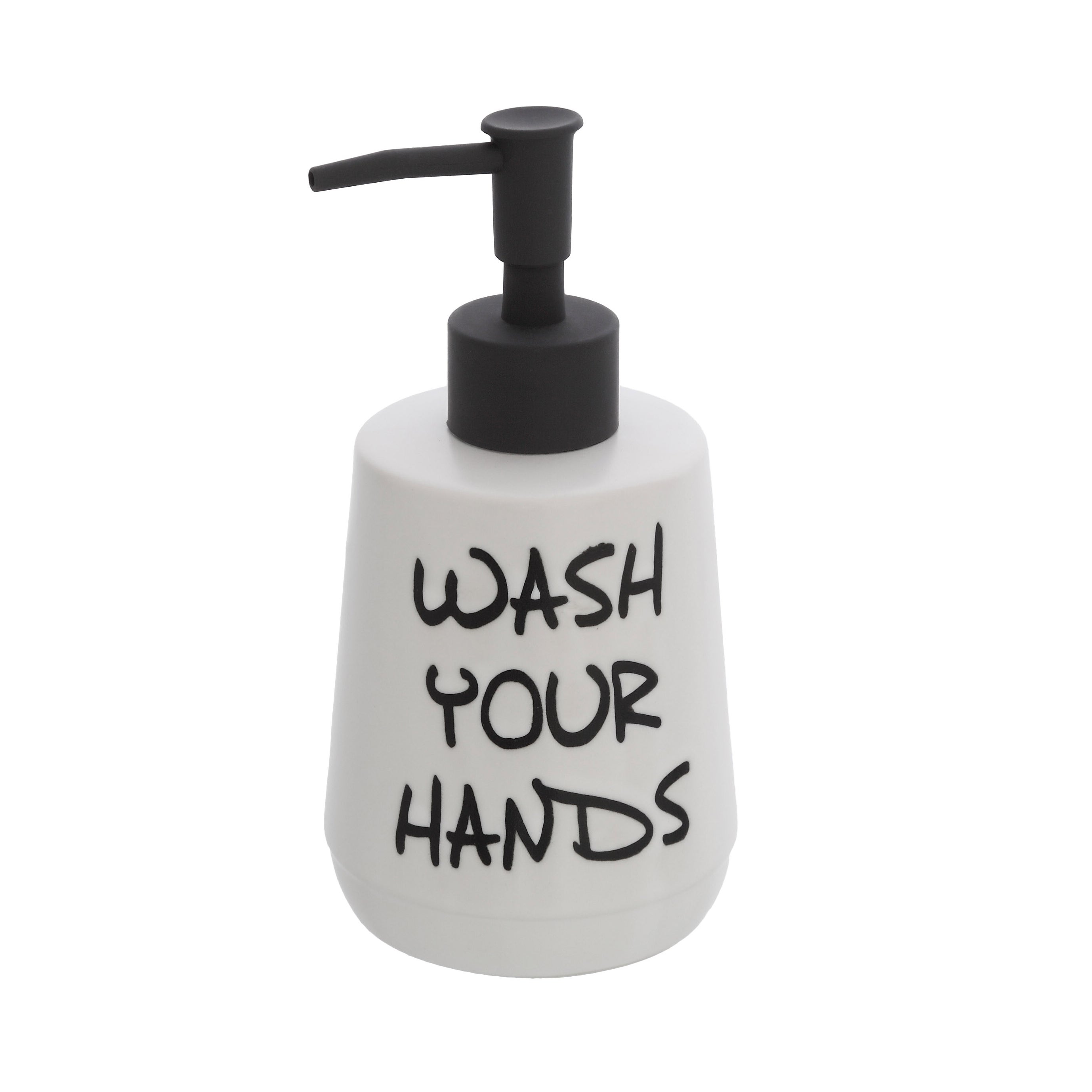Dispenser săpun lichid din ceramică, Feridras, Wash, alb, cu pompiță – potrivit și pentru dezinfectant, uz casnic și public