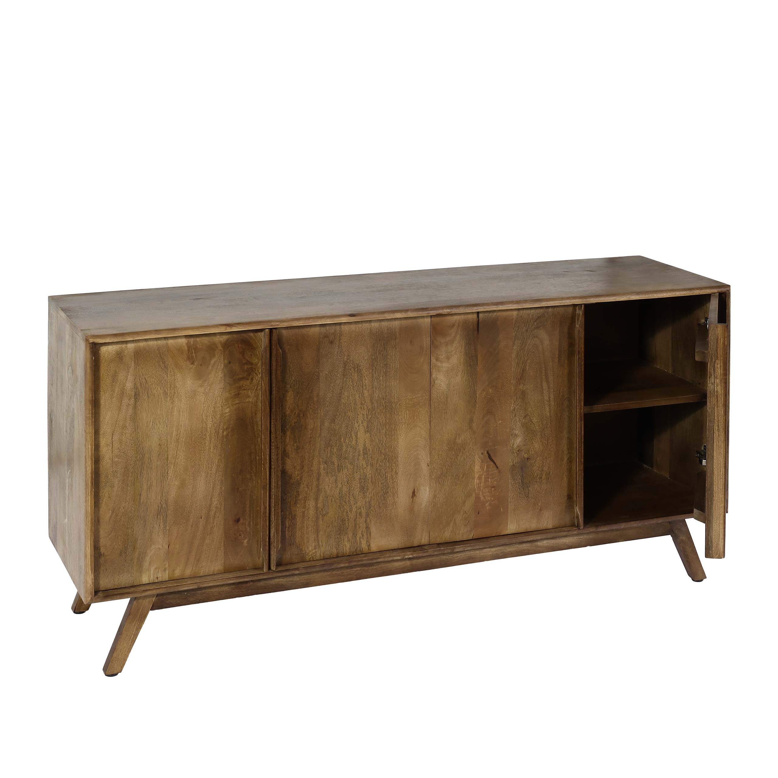 Kredens HWC-L96, komoda kredens, 4 przegrody i 4 półki, lite drewno mango 72x146x43cm MVG, naturalny