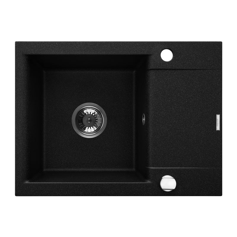 Zlewozmywak jednokomorowy INVENA granit czarny z krótkim ociekaczem