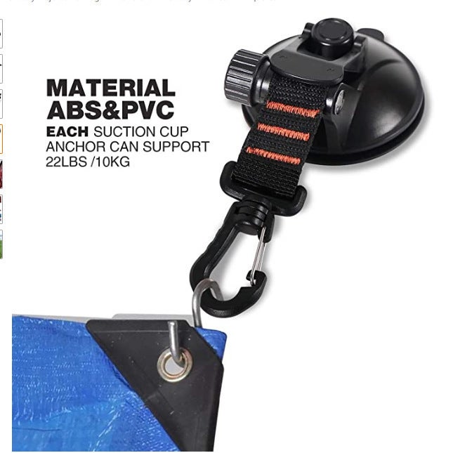 4 pièces de ventouses de tente de voiture extérieure, ventouses noires avec crochets de corde, pendentifs blister en caoutchouc de tente de ventouse e - 5