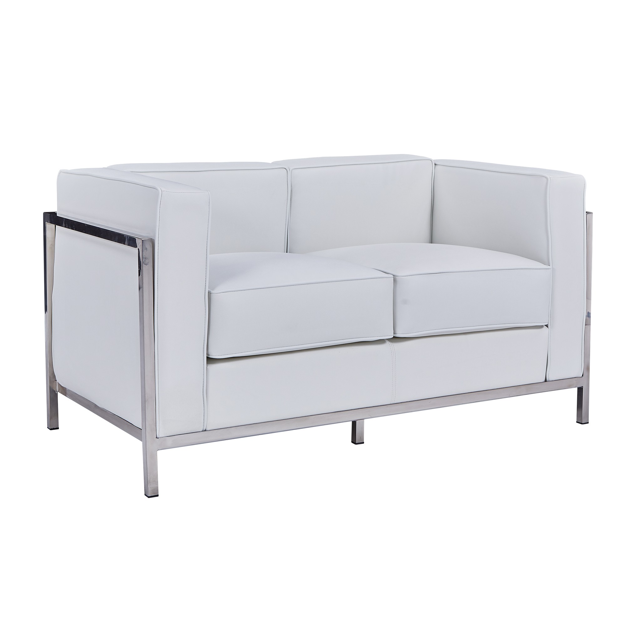 Mf - sofá lobby, 2 plazas, acero inoxidable, tapizado en similpiel blanca. 70 x 132 x 68 cm