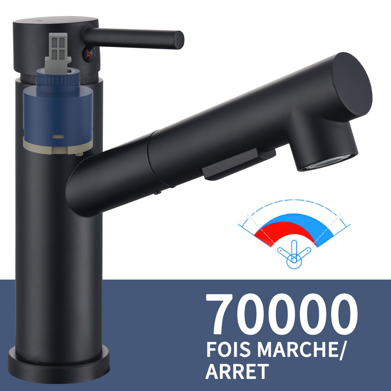 Mitigeur Cuisine avec Douchette Extractible Robinet Cuisine Noir Mitigeur d'Évier avec 2 Modes de Sortie D'eau - 4