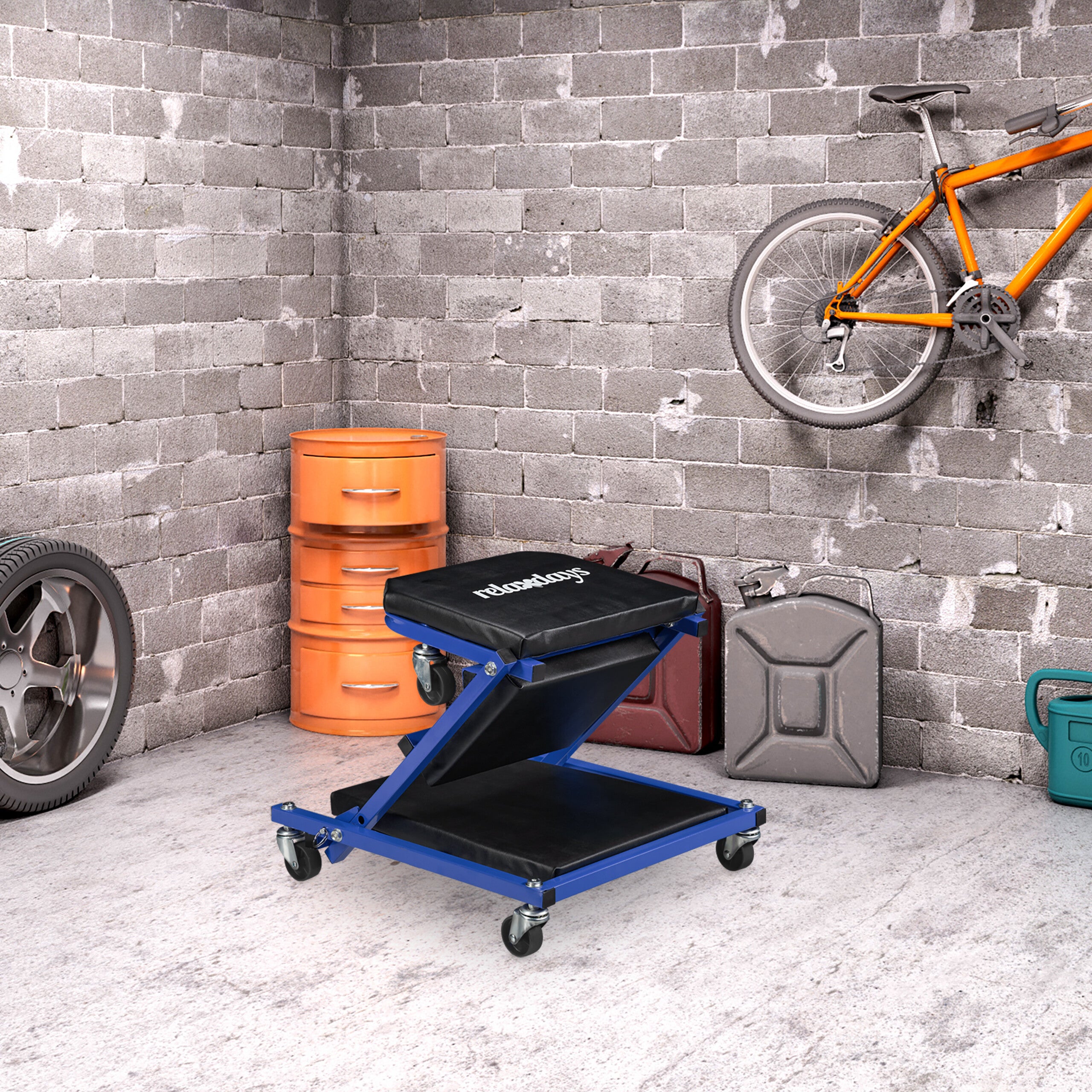 Relaxdays Carrello Sotto Auto Da Meccanico, Sgabello Officina Con Ruote
