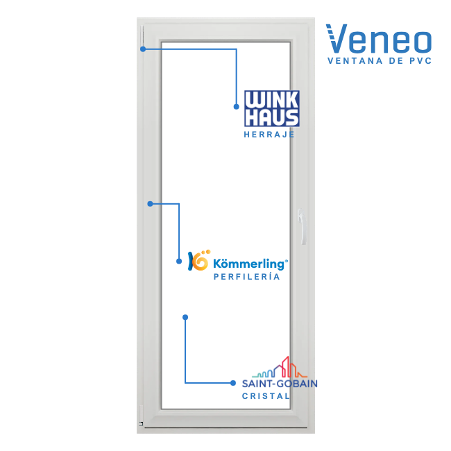 Balconera PVC 900x2100 oscilobatiente izquierda blanca | perfil Kommerling - 2