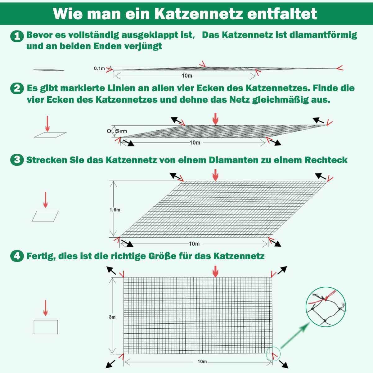 Rete di protezione per gatti da balcone - Resistente - Anti-morso - Anti-invecchiamento - per balcone e finestra (Nero) 10 x 3 metri - 4