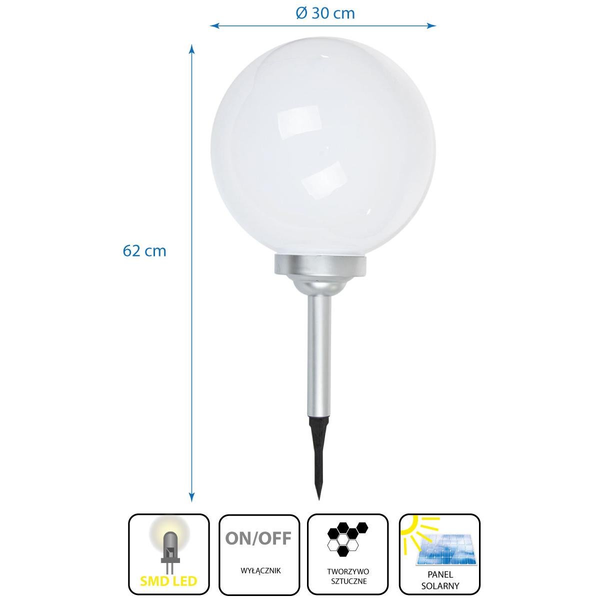 Ogrodowa lampa solarna kula mleczna średnica 30 cm - 4
