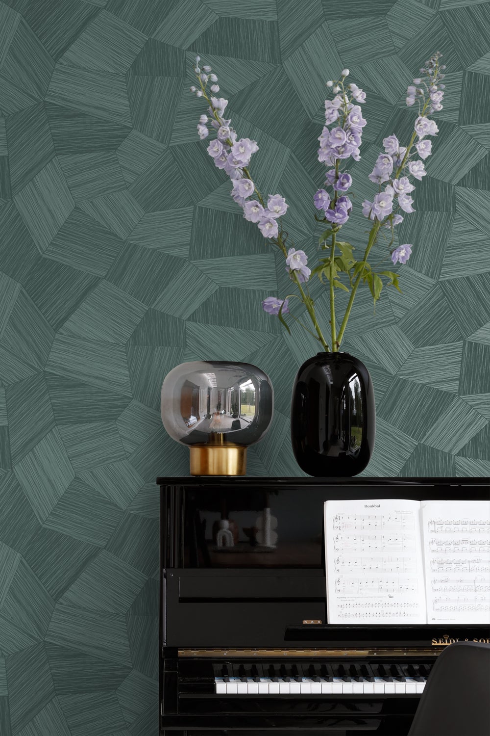 Papel de parede não tecido de textura ecológica gráfico 3D verde petróleo - 53 cm x 10.05 m - Origin Wallcoverings - 4