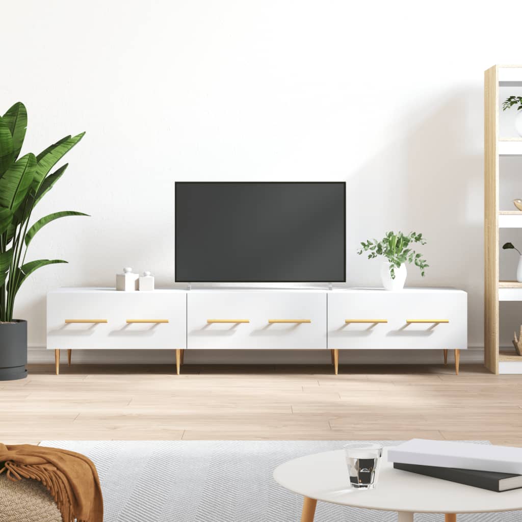 Szafka pod TV, biała, 150x36x30 cm, materiał drewnopochodny