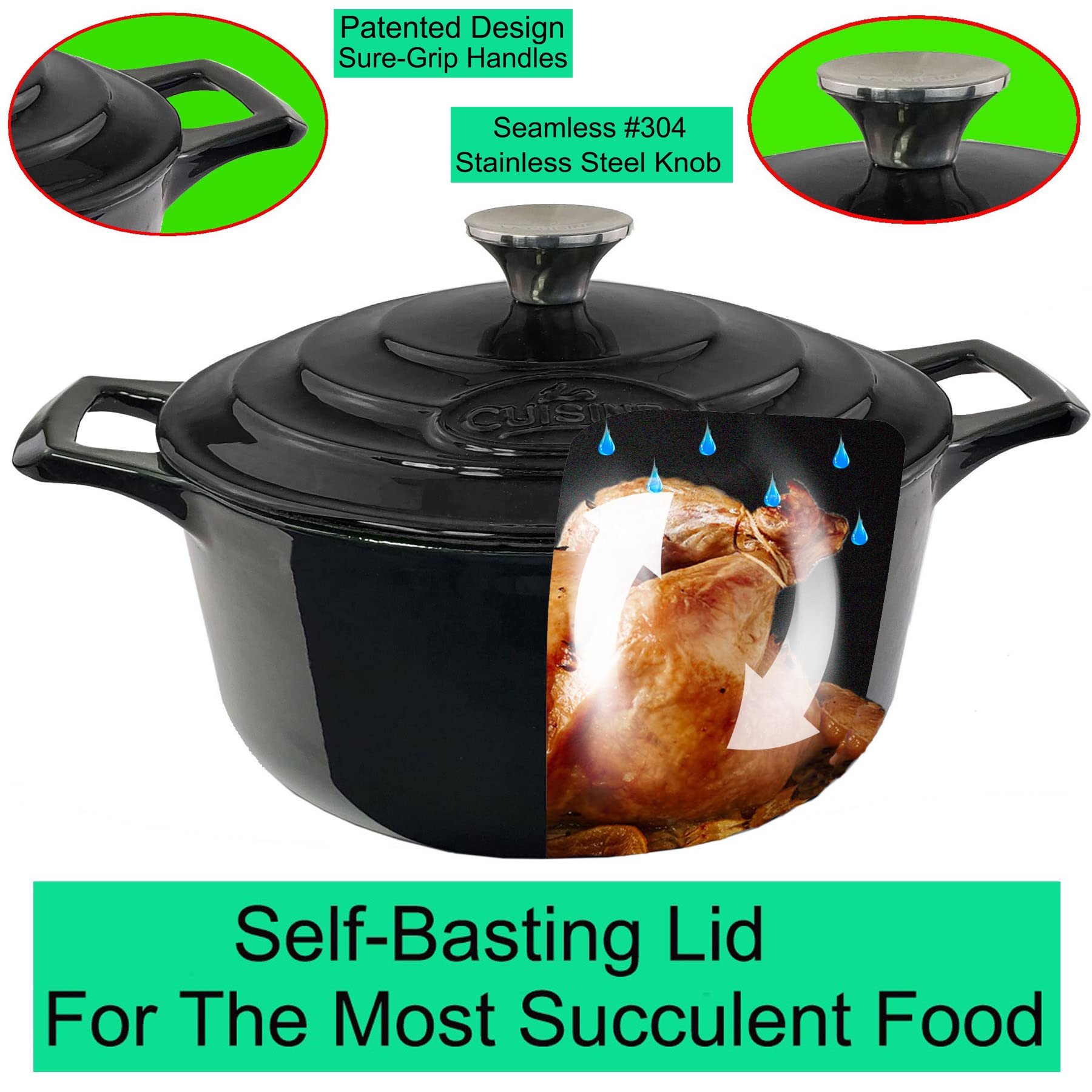 Casseruola In Ghisa Smaltata 26 Cm / 4,75 L - Nera, Per Tutti I Fuochi Incluso Induzione, Va In Forno