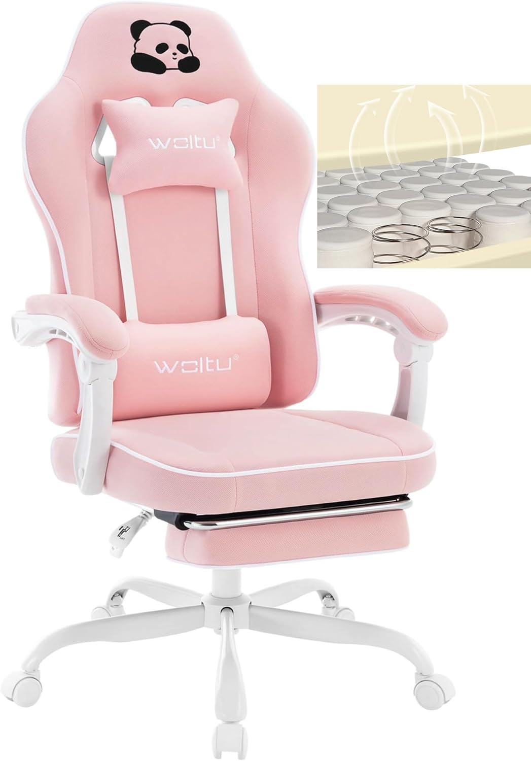 Chaise Gaming WOLTU, Fauteuil Gaming, avec Coussin à Ressorts Ensachés, Appui-tête, Support Lombaire, Repose-Pieds, Tissu Maille, Rose - 5