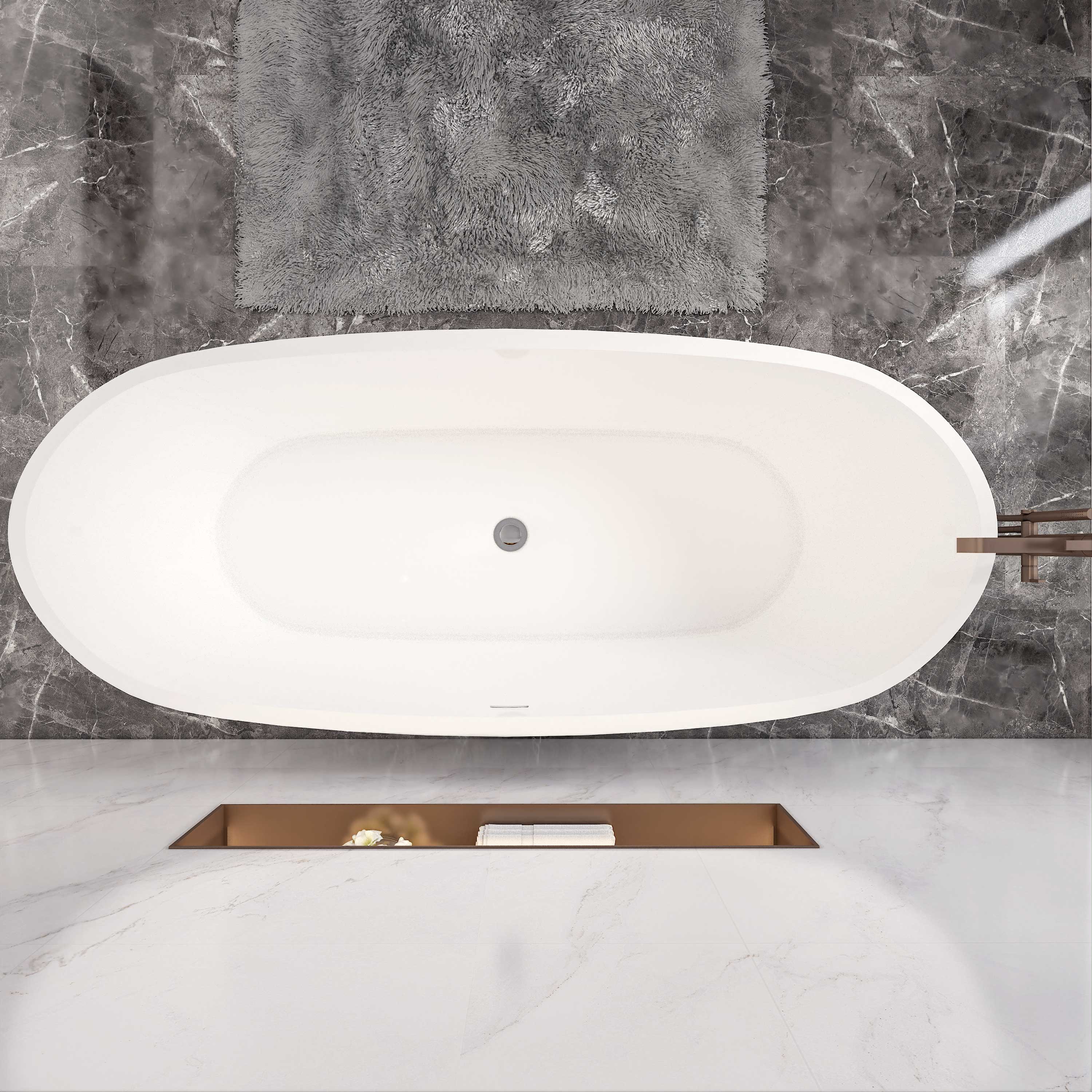 Baignoire îlot ovale 170x72cm, blanc brillant, en acrylique, avec vidage trop-plein - 3