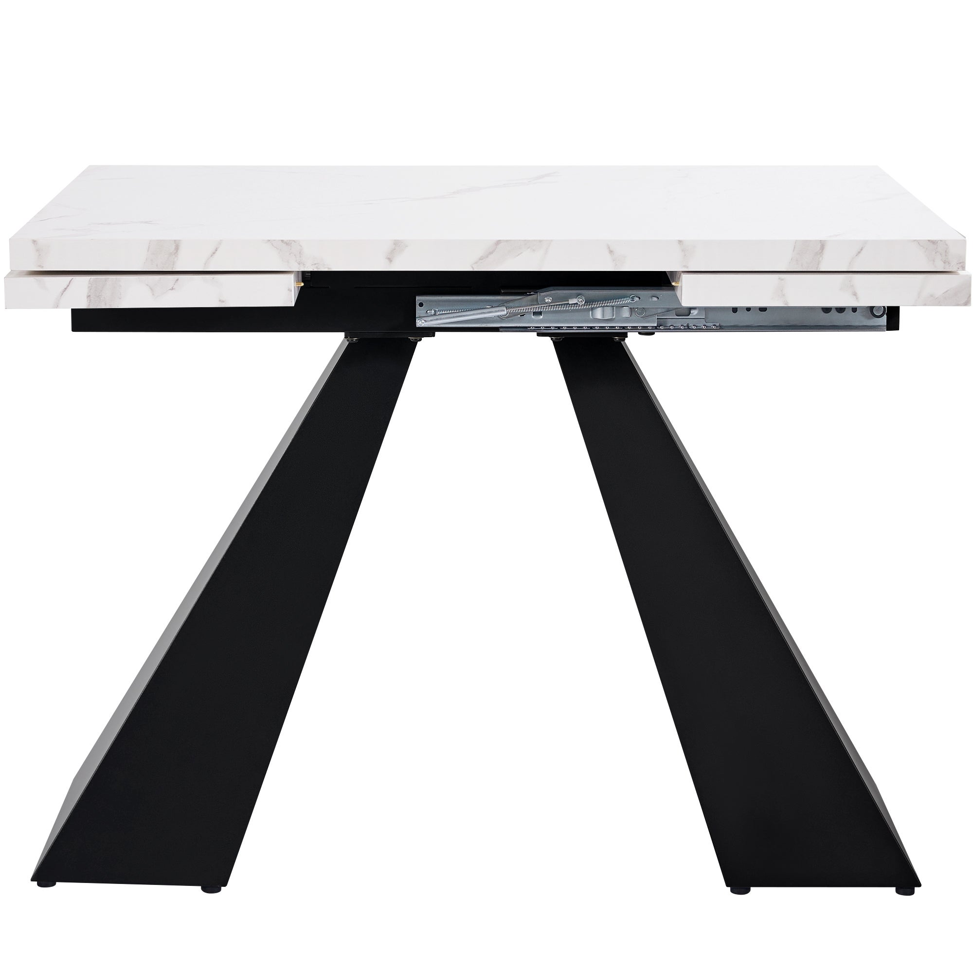 Rozkładany stół jadalny dla 4-6 osób - 99/159 x 74 x 77 cm - Płyta MDF + nogi metalowe - Blat imitujący marmur - Biały - 4