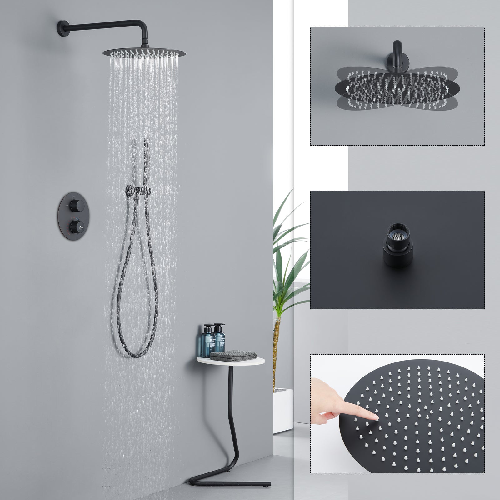 Encastré Ensemble de Douche Thermostatique Colonne de Douche Noir Système de douche Corps en Laiton HOMELODY - 6