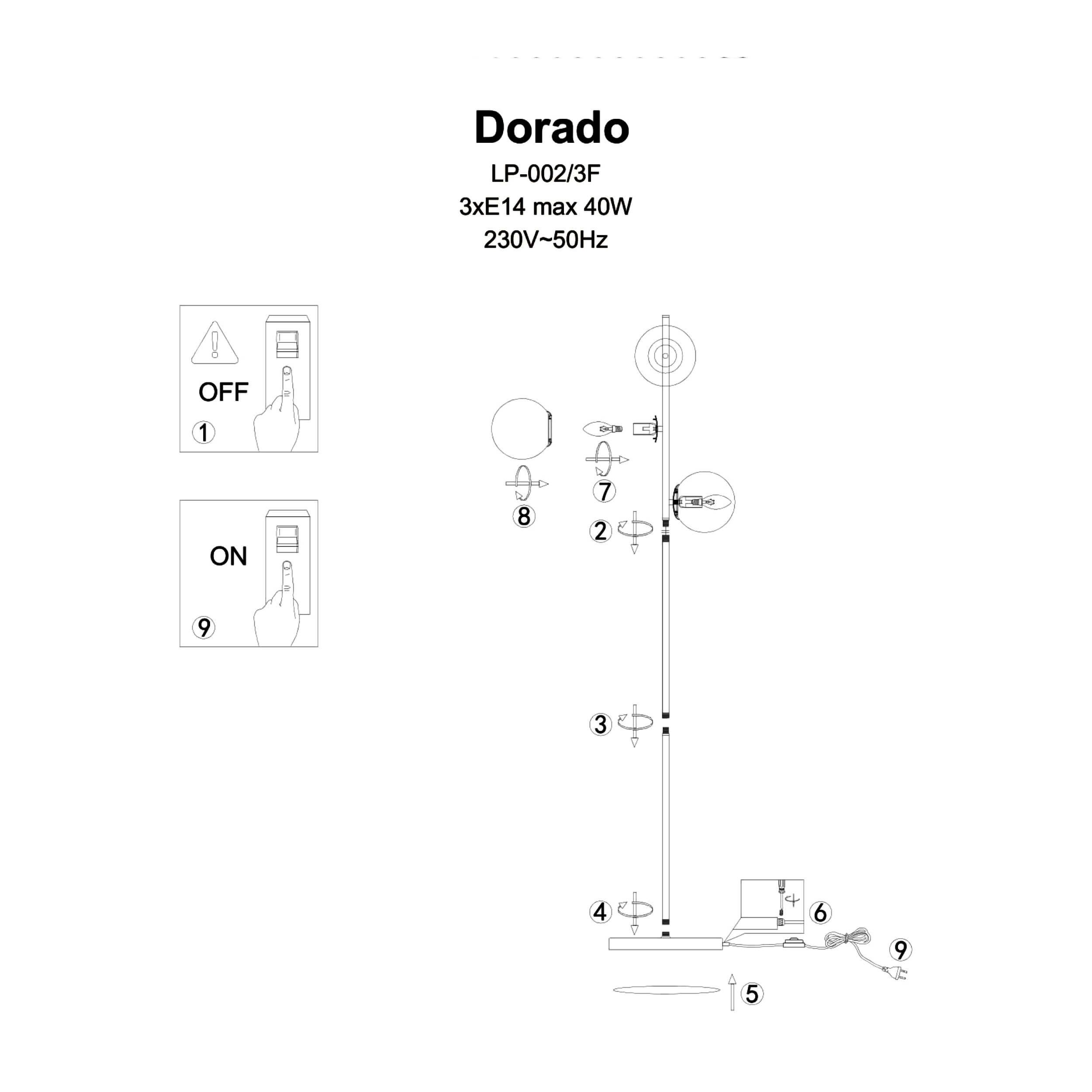 Lampa podłogowa stojąca Dorado złoto-biała 3xE14x40W wym: 160 x 30 x 30 cm metal Light Prestige - 4