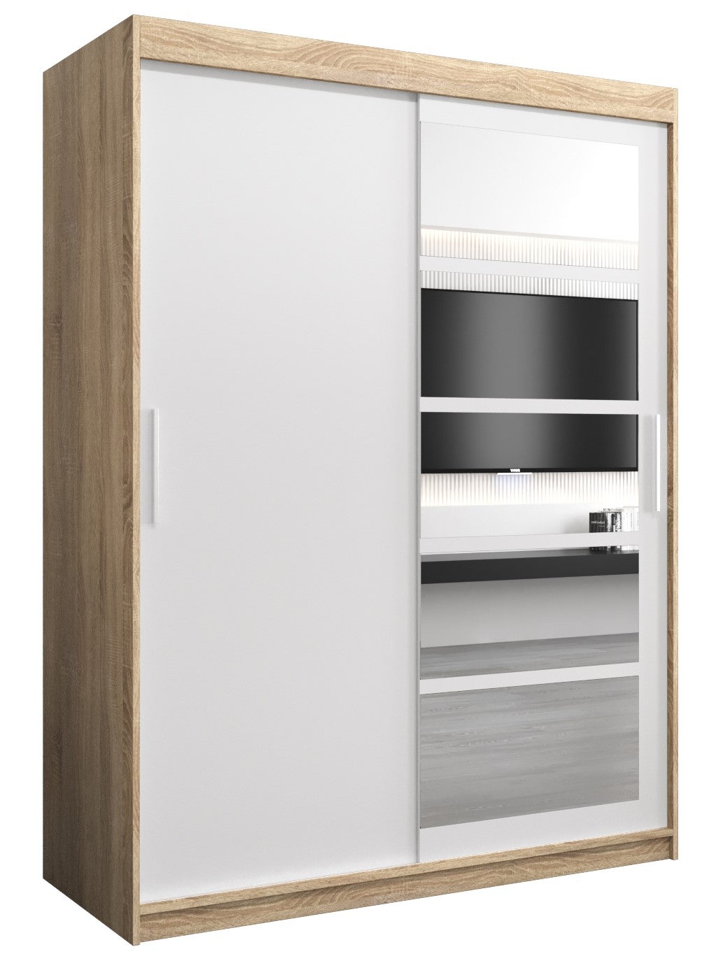 Szafa przesuwna garderoba ROMA 1 150 x 62 x 200 cm Sonoma + Biały - Abiks Meble