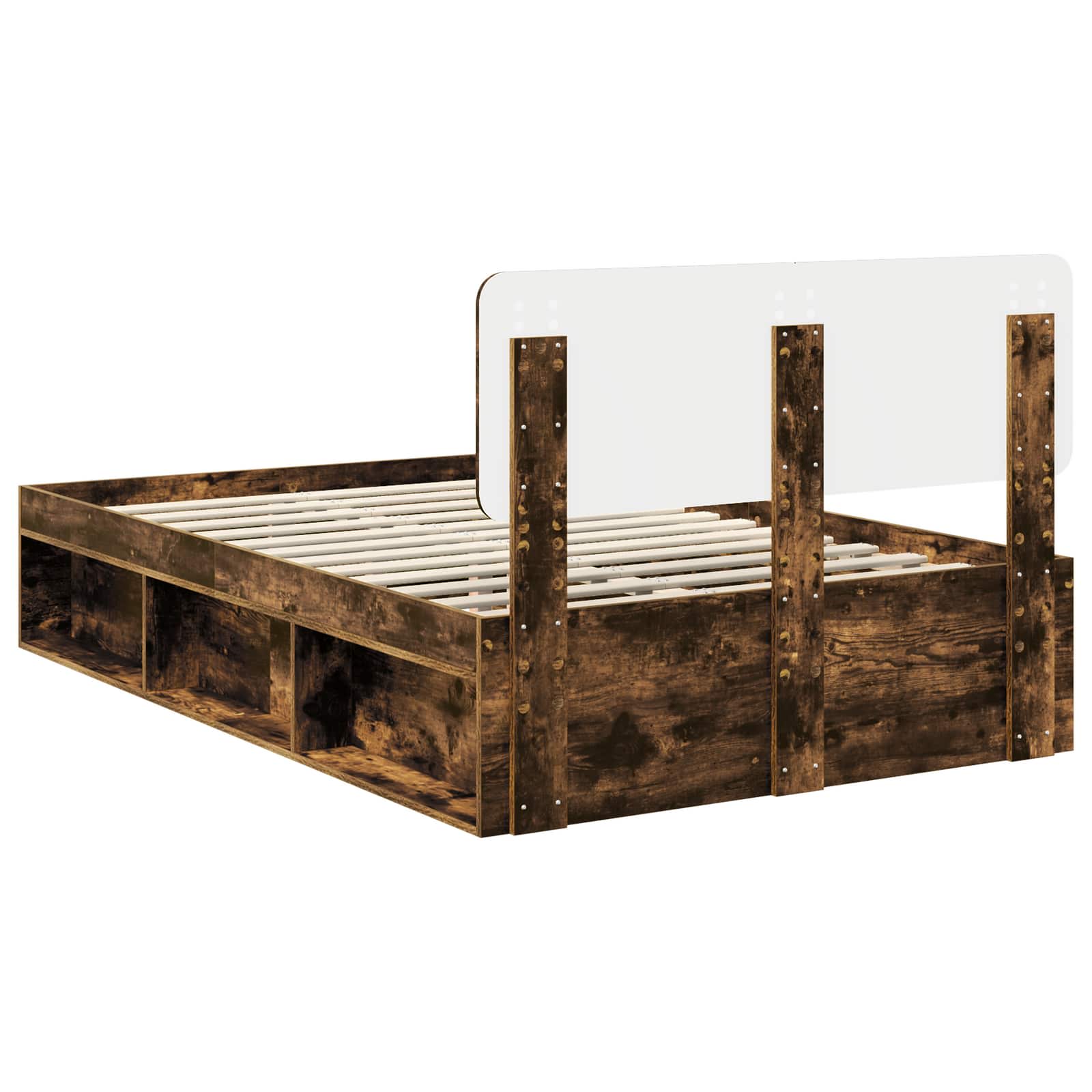 Cadre de lit chêne fumé en pin massif, pour la chambre, 135 × 190 cm - 9