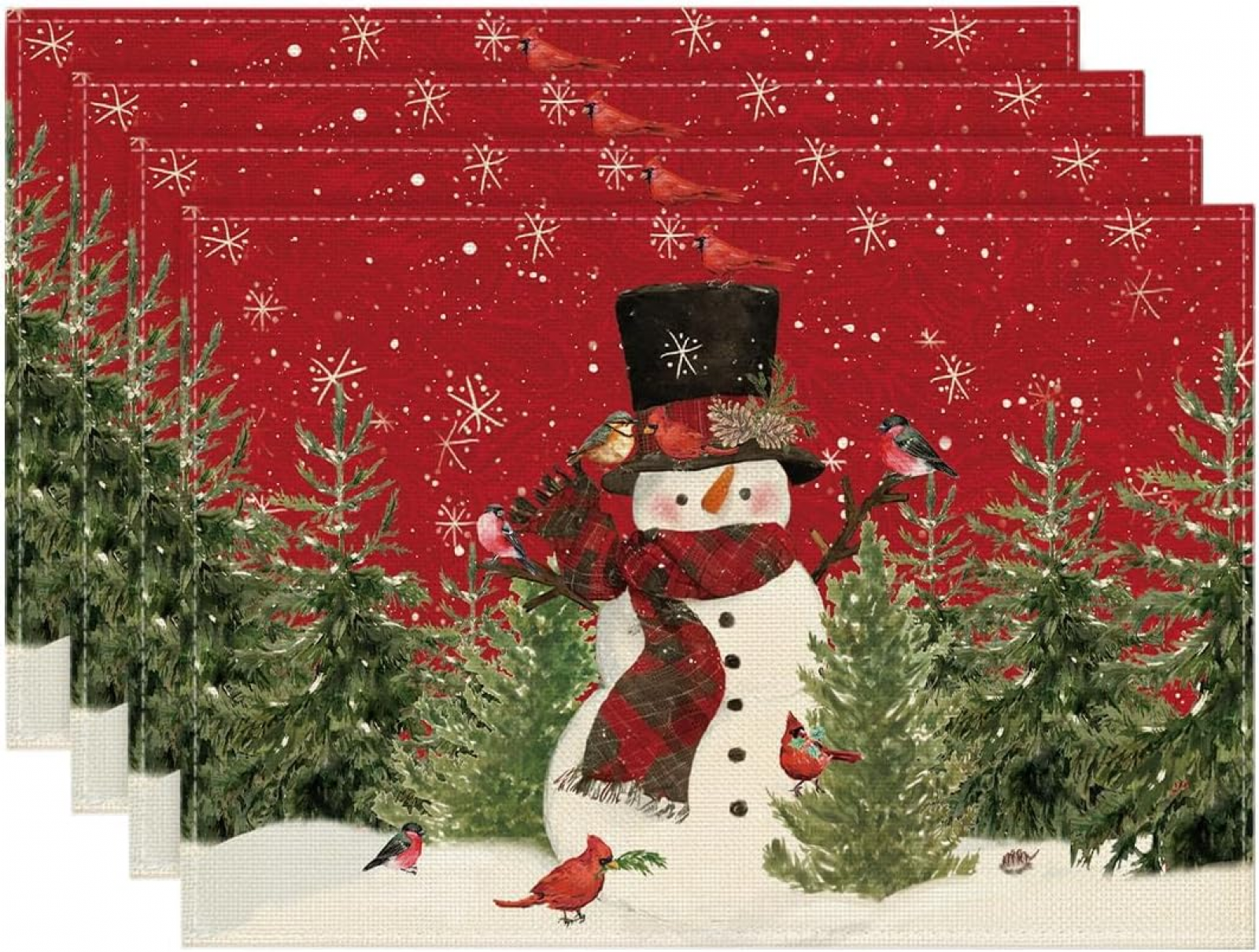 Sets De Table Noël Sapins Bleu En Coton - HOMESCAPES - Rectangulaire - 30 X 45 Cm - Lot De 4 - Lavable - Maison