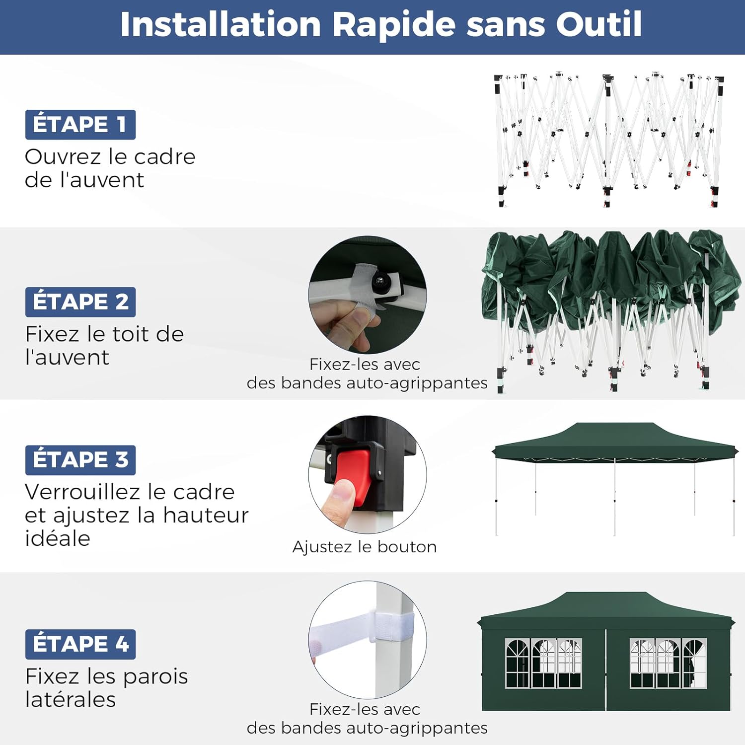 Tonnelle Pliable 3x6M avec 6 Parois Latérales, Barnum Tente de Réception Pliante Anti-UV 50+, Imperméable, 6 Sacs de Sable,Sac de Transport, Vert - 7