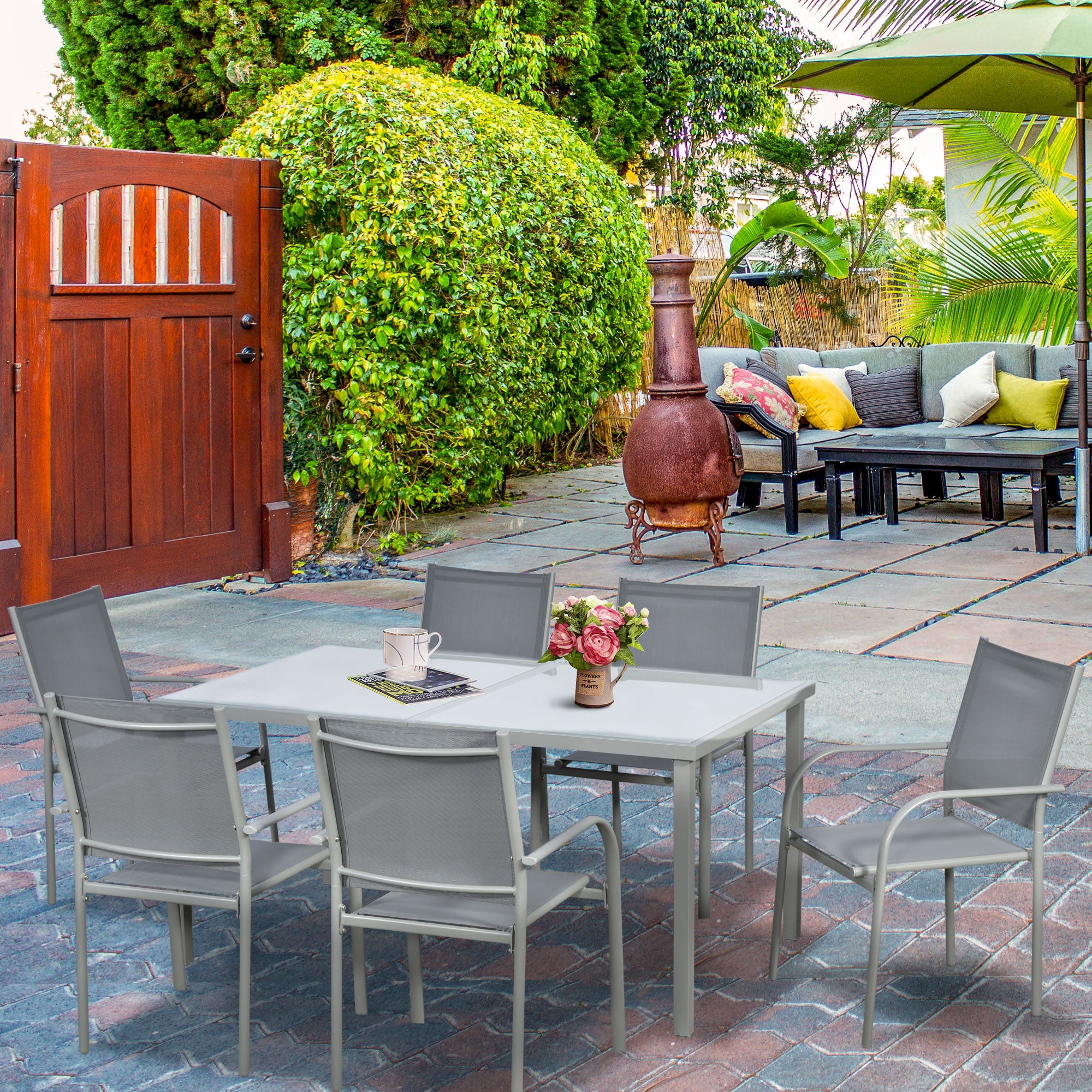 Outsunny Set da Giardino con Tavolo in Vetro Temperato e Sedie