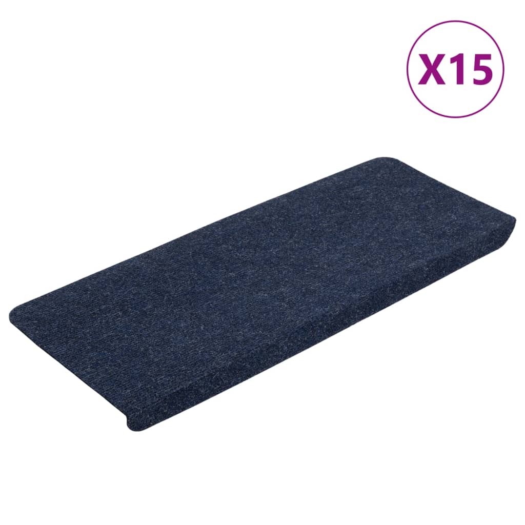 Alfombrilla autoadhesiva de escalera 15 uds azul 65x24,5x3,5 cm