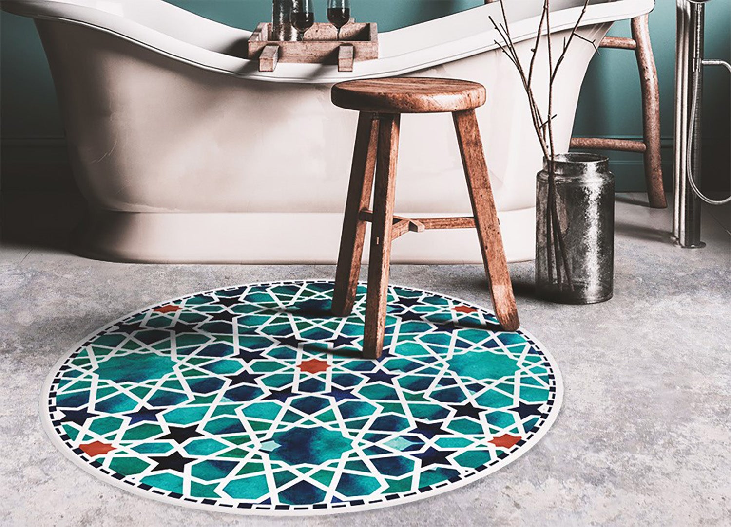 Passatoia vinile rotonda stelle geometriche, tappeto in vinile grafico moderno perfetto per interni chic 70x70 cm – Tulup - 2